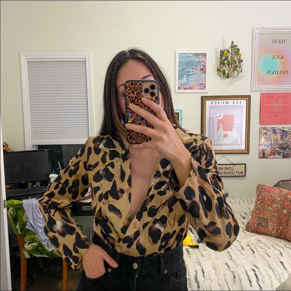 Blazer detail cheetah print bodysuit